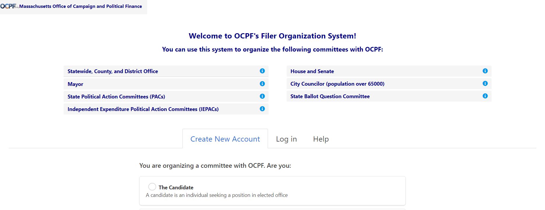 OCPF Online Organization